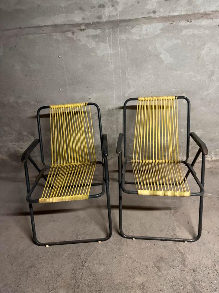 Retro Klapstoeltjes - Set van 2, Huis en Inrichting, Stoelen, Gebruikt, Twee, Metaal, Zwart, Ophalen