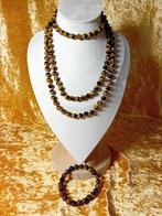 Lange tijgeroog ketting met armband, Ophalen of Verzenden, Nieuw, Bruin, Overige materialen