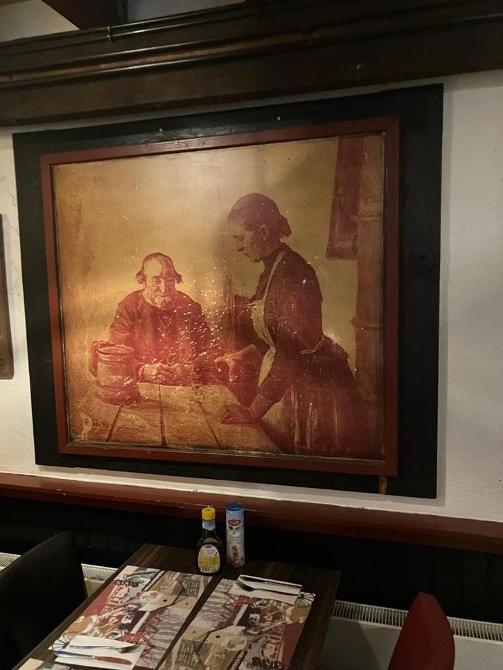 Groot antiek schilderij – boerderij/huiselijk tafereel, Antiek en Kunst, Kunst | Schilderijen | Klassiek, Ophalen