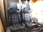 PowerParts sportstoel kuipstoel rood ruitmotief stof leder, Auto diversen, Tuning en Styling, Ophalen of Verzenden
