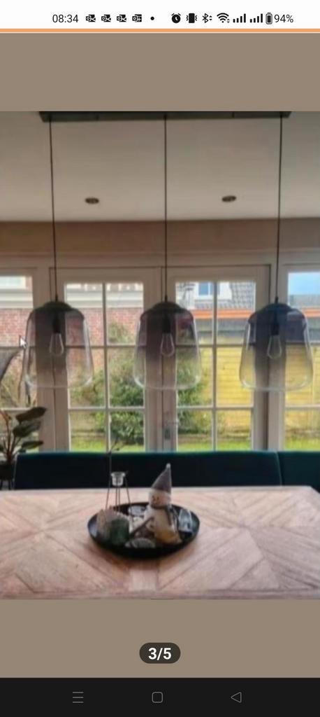 Hanglamp shaded 3xE27 diameter 32 cm, Huis en Inrichting, Lampen | Hanglampen, Zo goed als nieuw, 75 cm of meer, Glas, Metaal