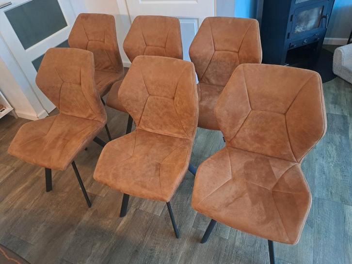 Cognac eetkamerstoelen van MXSOFA set van 6, Huis en Inrichting, Stoelen, Gebruikt, Vijf, Zes of meer stoelen, Metaal, Stof, Bruin