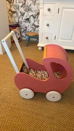 Roze houten poppenwagen, Kinderen en Baby's, Speelgoed | Houten speelgoed, Ophalen, Gebruikt