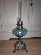 Olielamp met blauw glas, Antiek en Kunst, Ophalen, Glas