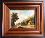 Prachtig landschap op paneel geschilderd 38cm x 32cm, Antiek en Kunst, Kunst | Schilderijen | Klassiek, Ophalen of Verzenden