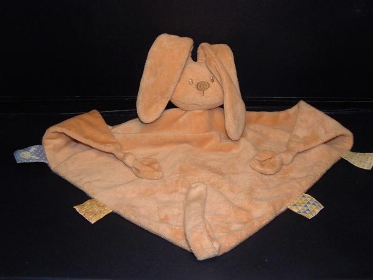 NATTOU KONIJN KNUFFELDOEK VELOURS OKERGEEL MET AAN 2 HOEKEN, Kinderen en Baby's, Speelgoed | Knuffels en Pluche, Nieuw, Overige typen