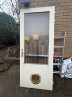 Glazen schuurdeur met kattenluik, Ophalen, Gebruikt, 80 tot 100 cm, Schuifdeur