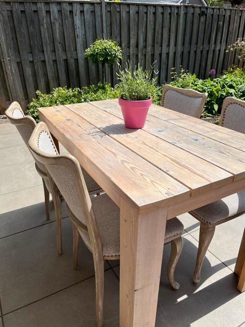 Eettafel steigerhout + 4 stoelen eetkamer taupe beige bolia, Huis en Inrichting, Tafels | Eettafels, Gebruikt, 50 tot 100 cm, 100 tot 150 cm