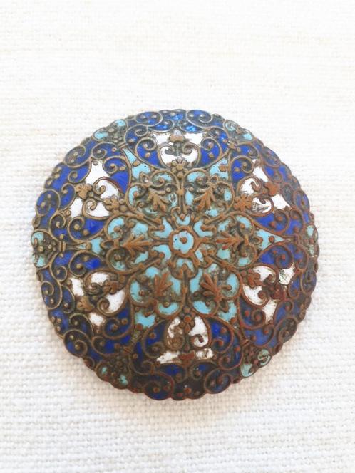 Antieke Perzische Broche, Blauw, Turquoise en Wit Emaille, Sieraden, Tassen en Uiterlijk, Antieke sieraden, Broche, Overige materialen
