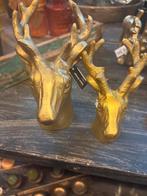 2 Gouden Hertenkoppen - Decoratie, Ophalen of Verzenden, Nieuw, Metaal, Dierenbeeld