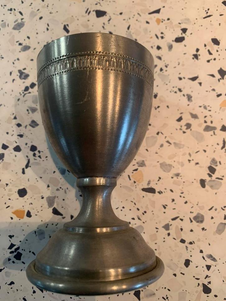 Zes Marinoni tinnen bekers op voet, Antiek en Kunst, Antiek | Tin, Ophalen of Verzenden