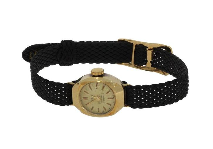 Tusal 14k gouden dames pols horloge opwind antiek, Sieraden, Tassen en Uiterlijk, Antieke sieraden, Armband, Goud, Met edelsteen