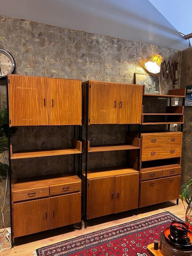 Vintage Mid Century Scandinavisch design 3-delig wandmeubel, Huis en Inrichting, Kasten | Wandmeubels, Zo goed als nieuw, 150 tot 200 cm