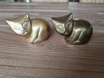 2 Mooie Vintage Dikke katten Poezen beelden Messing Koper, Ophalen of Verzenden, Gebruikt, Dier
