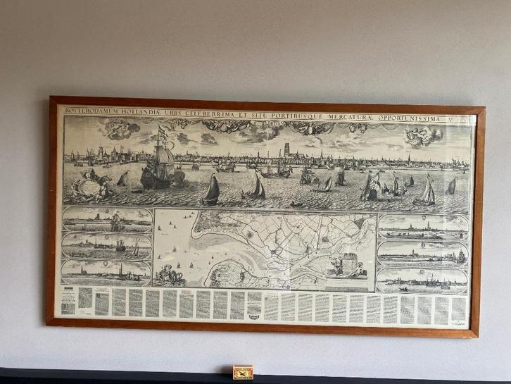 Ingelijste oude Prent Rotterdam e.o. anno 1665 (reprod.1963), Antiek en Kunst, Kunst | Etsen en Gravures, Ophalen