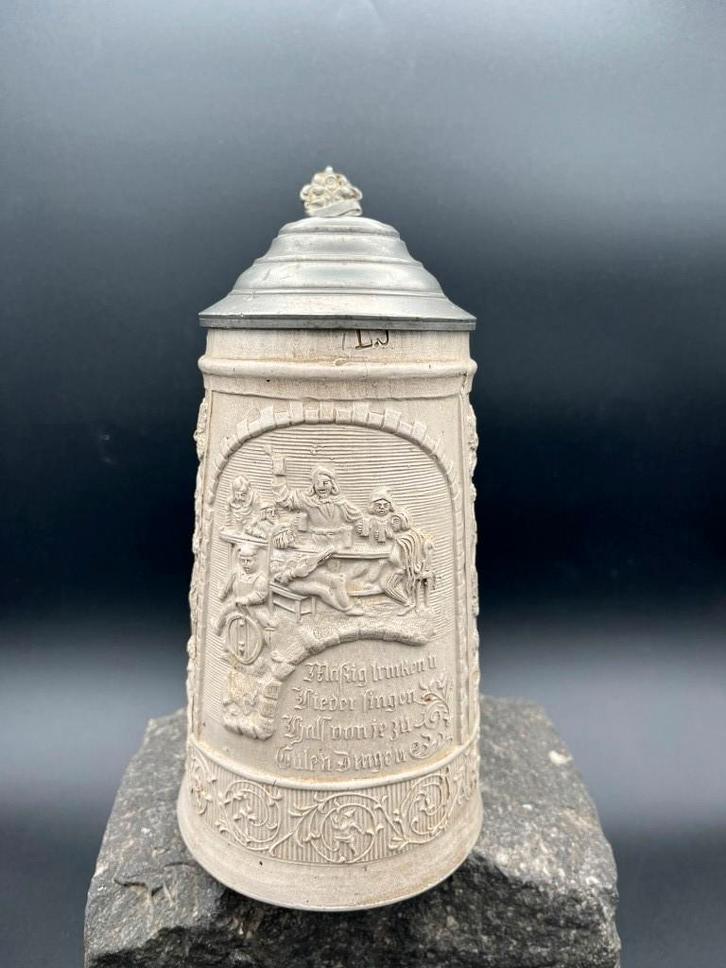 Antieke Steengoed kruik bierkruik bierpul pul 19e eeuw, Antiek en Kunst, Curiosa en Brocante, Ophalen of Verzenden