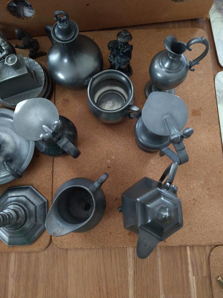 Diverse Tinnen Voorwerpen &  2 Bronzen Beeldjes, Antiek en Kunst, Antiek | Tin, Ophalen