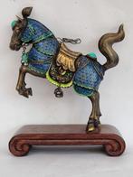 Chinees sterling zilver emaille figuur van paard + standaard, Antiek en Kunst, Antiek | Goud en Zilver, Ophalen of Verzenden, Zilver