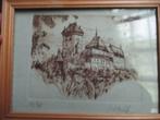 Ets, kasteel karstejn bij praag lijstmaat 19,5 x 15 cm, Antiek en Kunst, Ophalen of Verzenden