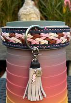 *SALE* Halsband donkerblauw leer roze deco beige nappa 34-42, Ophalen of Verzenden, Handgemaakt, Nieuw