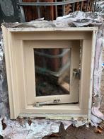 Hardhouten raam met kozijn, mat glas, Doe-het-zelf en Verbouw, Glas en Ramen, Ophalen, Gebruikt, Gevelraam of Ruit, Minder dan 80 cm