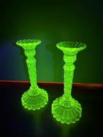 Set Liza uranium glazen kandelaars Kristalunie 1936, Antiek en Kunst, Ophalen