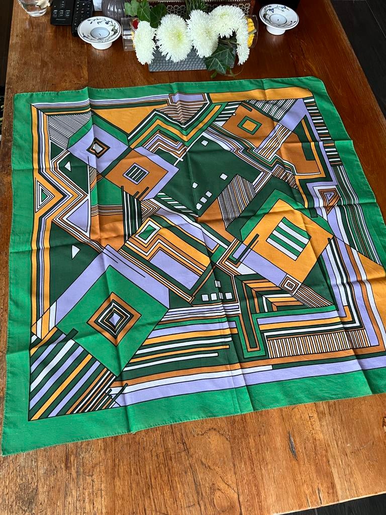 Vintage poliestet Sjaal met Geometrisch Patroon, Kleding | Heren, Ophalen of Verzenden, Zo goed als nieuw