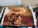 Perzisch Wandtapijt 50x70 cm – Leeuwenkoppel – Wanddecoratie, Ophalen of Verzenden, Zo goed als nieuw, 110 cm of meer