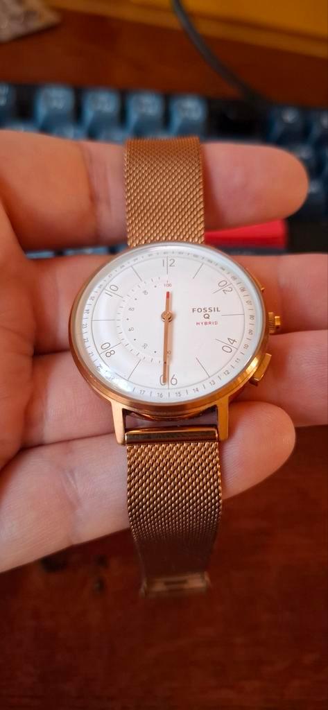 Fossil hybride horloge 1x blauw 1x rozegoud, Sieraden, Tassen en Uiterlijk, Horloges | Dames, Gebruikt, Polshorloge, Fossil, Staal