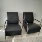 2 lederen fauteuils, Ophalen, Gebruikt, Minder dan 75 cm, Metaal