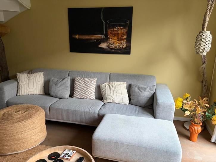 Zitmaxx, Lorraine 4,5 zits bank + voetenbank - Cube stof, Huis en Inrichting, Banken | Bankstellen, Zo goed als nieuw, Rechte bank