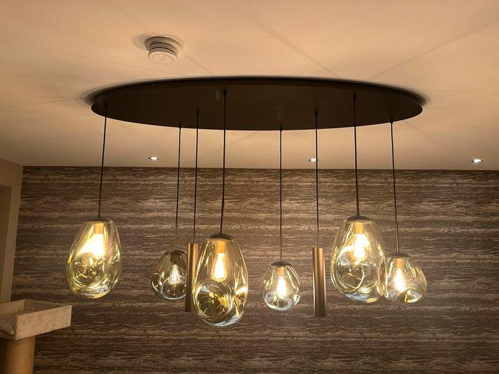 Moderne Hanglamp met Glazen Elementen, Huis en Inrichting, Lampen | Hanglampen, Zo goed als nieuw, 75 cm of meer, Glas, Ophalen