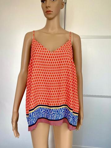 F672 Nieuw: Esqualo maat 36/38=S/M top oranje/blauw blouse beschikbaar voor biedingen