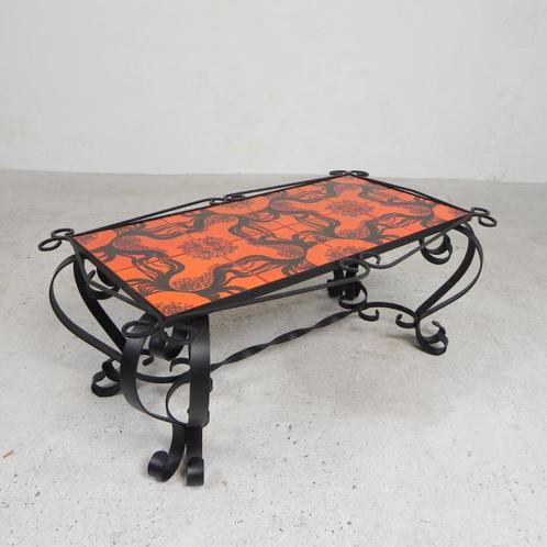 Vintage tegeltafel, salontafel met 8 tegels, jaren 60, Antiek en Kunst, Antiek | Meubels | Tafels, Ophalen of Verzenden