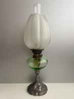 Franse petroleumlamp circa 1900 groen / frosted glas, Ophalen of Verzenden