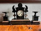 Antieke Franse Pendule met Kandelaars - Zwart Marmer, Antiek en Kunst, Antiek | Klokken, Ophalen