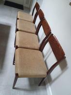 Deens design 4 vintage 1960 houten stoelen met nieuwe stof, Huis en Inrichting, Stoelen, Ophalen, Gebruikt, Bruin, Vintage