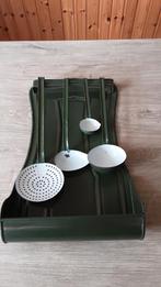 EMAILLE DONKER GROENE LEPELREK MET LEKBAK EN GOUDEN BIES., Antiek en Kunst, Antiek | Emaille, Ophalen of Verzenden