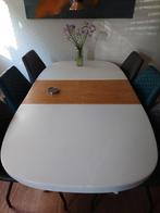 Eethoek Deens ovale uitschuiftafel met 6 stoelen, Ophalen of Verzenden, Zo goed als nieuw