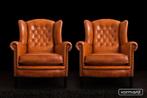Royale chesterfield XL wingchair/oorfauteuil in schapenleer, Huis en Inrichting, Fauteuils, Ophalen, Nieuw, 75 tot 100 cm, Leer