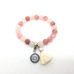 Roze jade armband met mandala bedel en flosje, Ophalen of Verzenden, Nieuw, Roze, Overige materialen