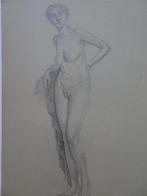Potloodtekening naakte staande vrouw, 1930, Antiek en Kunst, Kunst | Tekeningen en Foto's, Verzenden