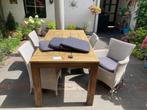 Teakhouten tuintafel met stoelen, Tuin en Terras, Ophalen, Gebruikt, Rechthoekig, Teakhout