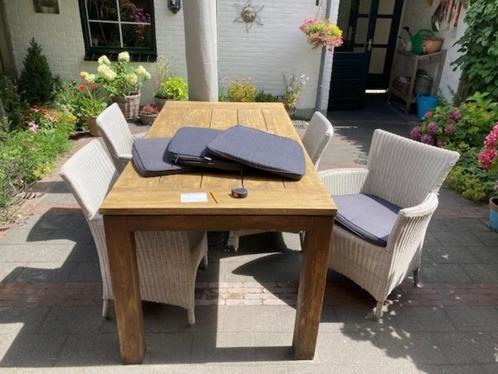 Teakhouten tuintafel met stoelen, Tuin en Terras, Tuintafels, Gebruikt, Rechthoekig, Teakhout, Ophalen