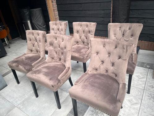 6 stuks eetkamerstoelen landelijk velours taupe, Huis en Inrichting, Stoelen, Zo goed als nieuw, Vijf, Zes of meer stoelen, Stof