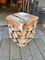 Teak houten krukje met vacht, Ophalen, Bruin, Nieuw, Eén