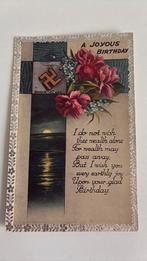 Verjaarswensen.Gedichtje,zilveren rand,ondergaande zon,bloem, Ophalen of Verzenden, 1920 tot 1940, Overige thema's