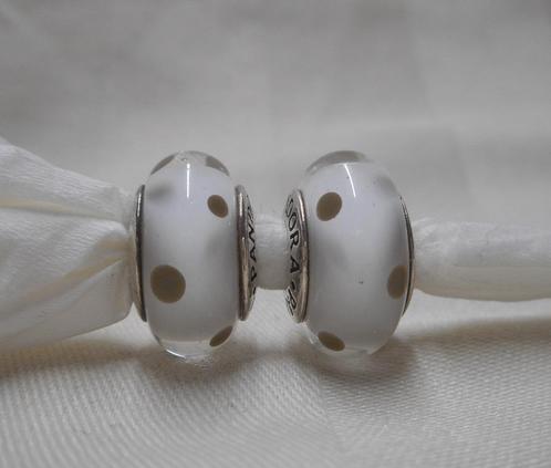 Pandora set 2 murano bedels zilveren kern nr.210, Sieraden, Tassen en Uiterlijk, Bedels, Zo goed als nieuw, Pandora, Zilver, 2 of 3 bedels
