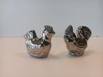 Peper en zoutstel van zilverkleurige kippen., Overige typen, Ophalen of Verzenden, Zo goed als nieuw, Overige stijlen