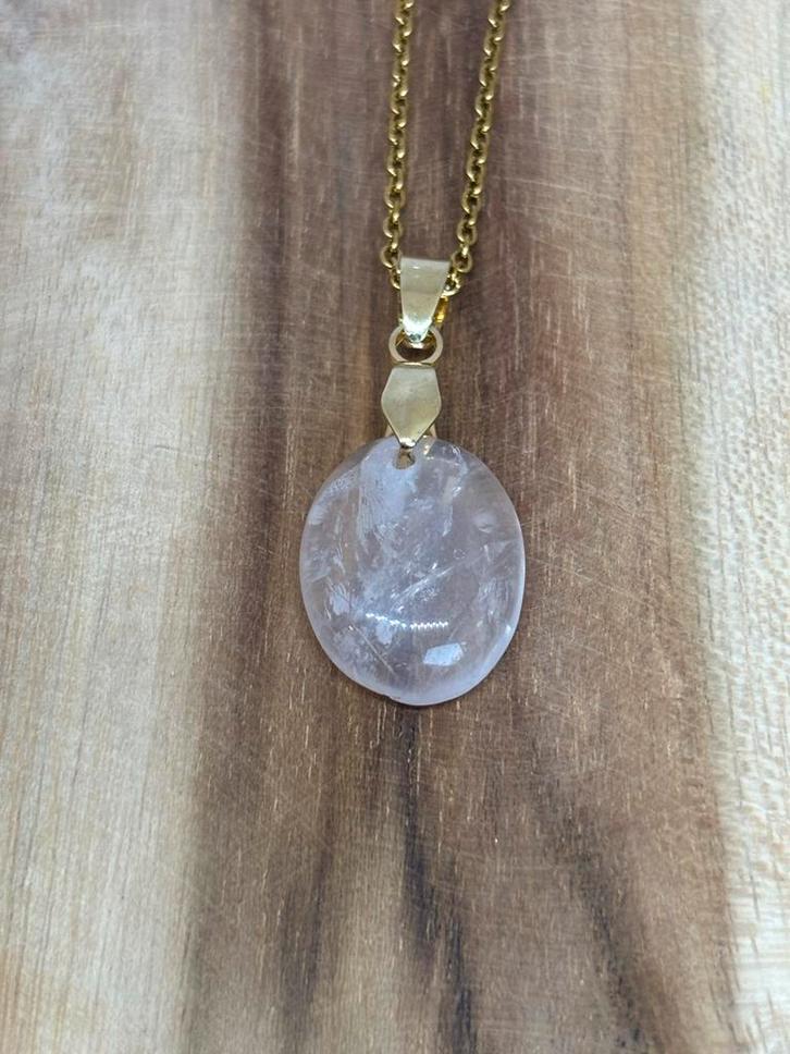 Rozenkwarts Ketting - Minimalistisch Design, Sieraden, Tassen en Uiterlijk, Kettingen, Nieuw, Steen of Mineraal, Roze, Met edelsteen